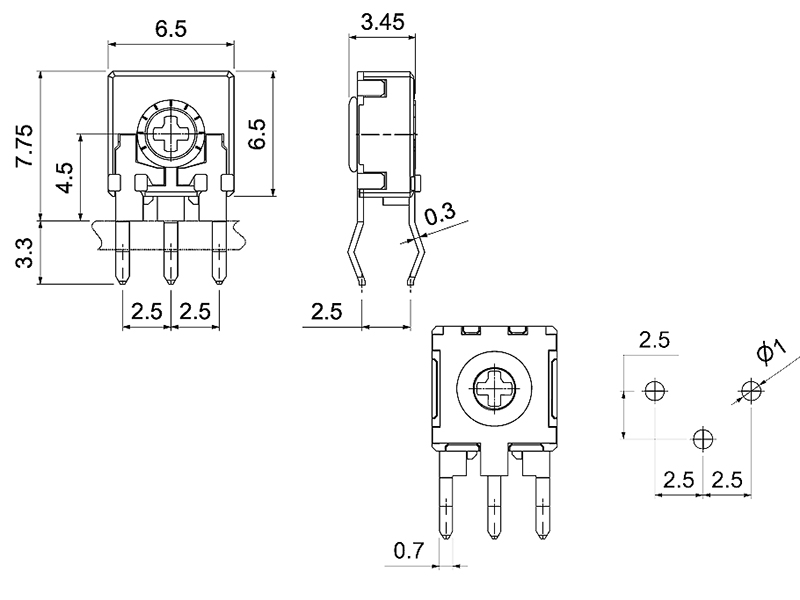 Wymiary potencjometru CA6