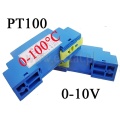 Przetwornik temperatury; wyjście 0-10V; sonda  PT100; temperatura 0-100° C; szyna DIN