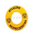 Tabliczka opisowa wyłącznika bezpieczeństwa; żółta; STOP; 22mm; PL